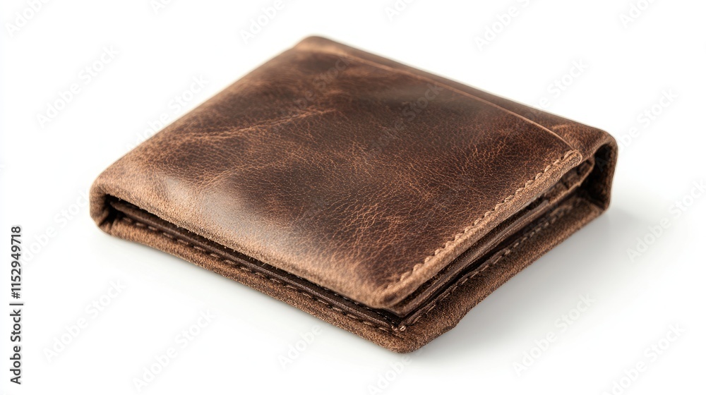 Brown leather wallet on a white background showcasing a classic design ideal for fashion and lifestyle concepts Brown leather wallet on a white background showcasing a classic design ideal for fashion and lifestyle concepts