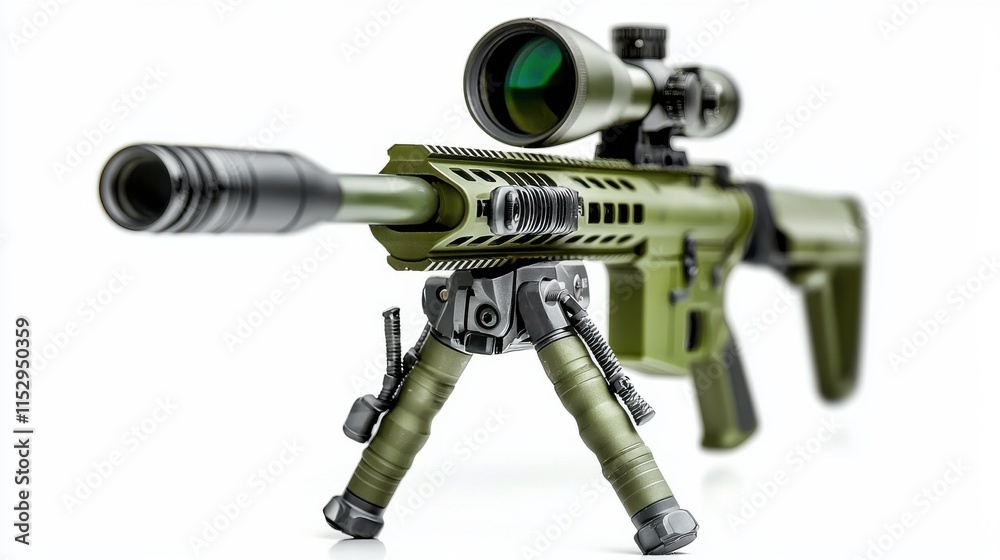Close up View of a Highly Detailed Camouflage Assault Rifle with Advanced Tactical Accessories and Sights Close up View of a Highly Detailed Camouflage Assault Rifle with Advanced Tactical Accessories and Sights