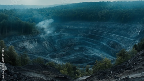 Mining Operation in a Forested Area with Bright Light