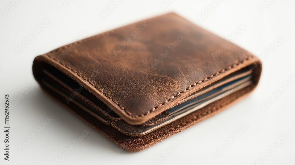 Elegant bifold leather wallet showcasing compact design with card slots slip pockets and bill compartment for everyday essentials. Elegant bifold leather wallet showcasing compact design with card slots slip pockets and bill compartment for everyday essentials.