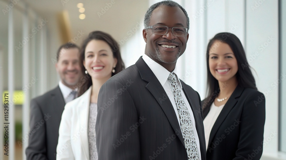 Confident Smiling Business Team in Modern Office Environment Confident Smiling Business Team in Modern Office Environment