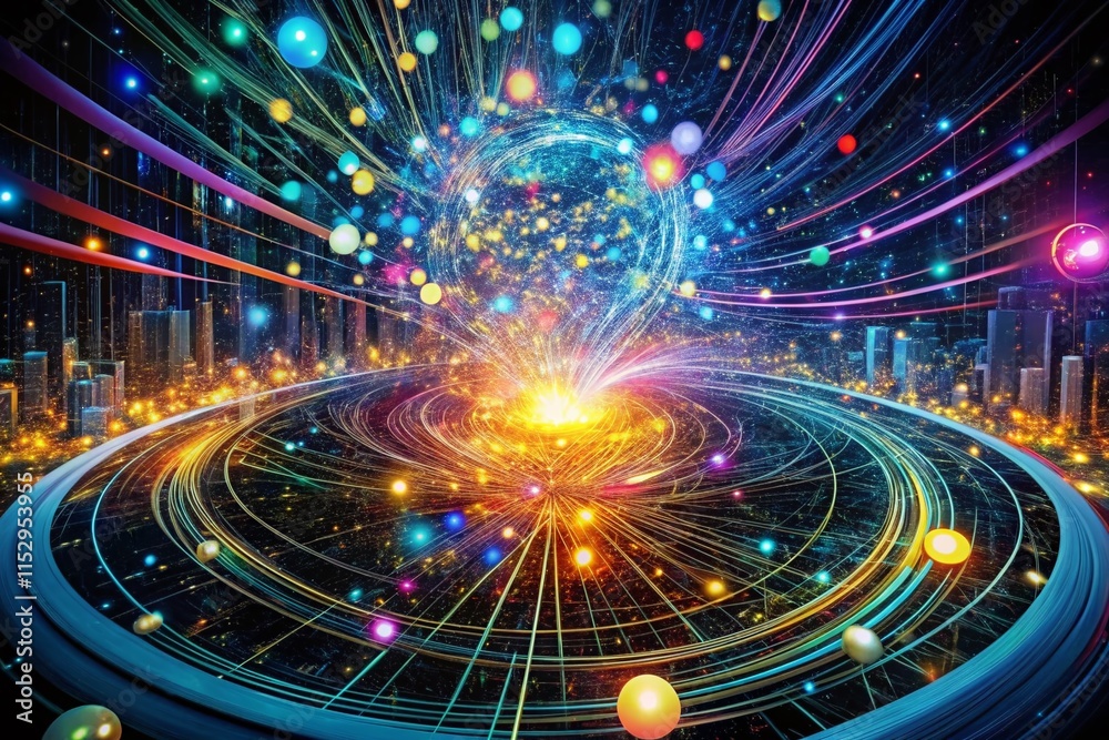 Obraz premium Abstract Data Visualization: Big Data, AI, Quantum Computing Integration