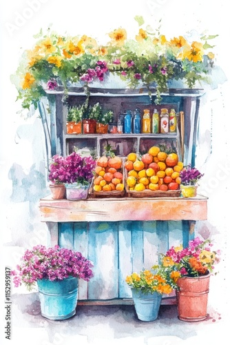 National Mom and Pop Business Owners Day Vibrant flower and fruit market display with colorful blooms and fresh produce