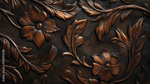 Elegant vintage leather design background featuring intricate floral patterns and luxurious textures in rich tones. photo