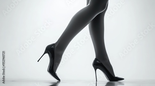 Elegant female legs in high heels walking gracefully on a minimalist white background showcasing beauty and health themes photo