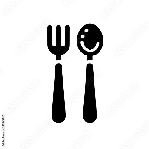 Baby's First Utensils: Simple Black Icon of Fork and Spoon 