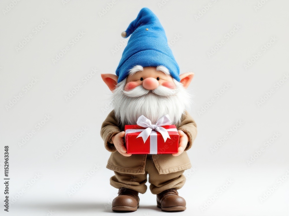 Gnome with a gift box. Good for holiday, birthday or festive designs. Gnome with a gift box. Good for holiday, birthday or festive designs.
