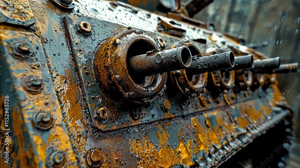 Rusty and Worn Industrial Machine Engine Parts in Abandoned Workshop Rusty and Worn Industrial Machine Engine Parts in Abandoned Workshop