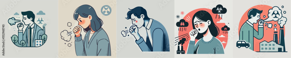 Vector image of people coughing due to pollution Vector image of people coughing due to pollution