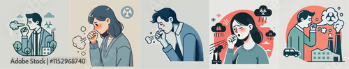 Vector image of people coughing due to pollution