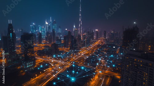 Wallpaper Mural Smart digital city with connection cyber security network reciprocity over the cityscape . future smart wireless digital city and social media networking systems that connects people within the city Torontodigital.ca