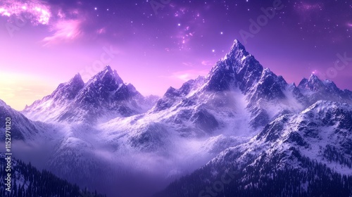 Purple Majesty A Breathtaking Winter Mountainscape Under Starry Skies