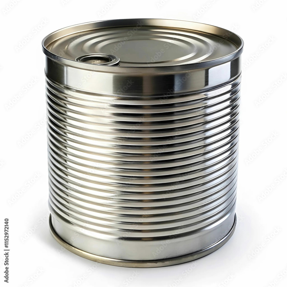 A simple tin can, typically used for storing food or beverages A simple tin can, typically used for storing food or beverages