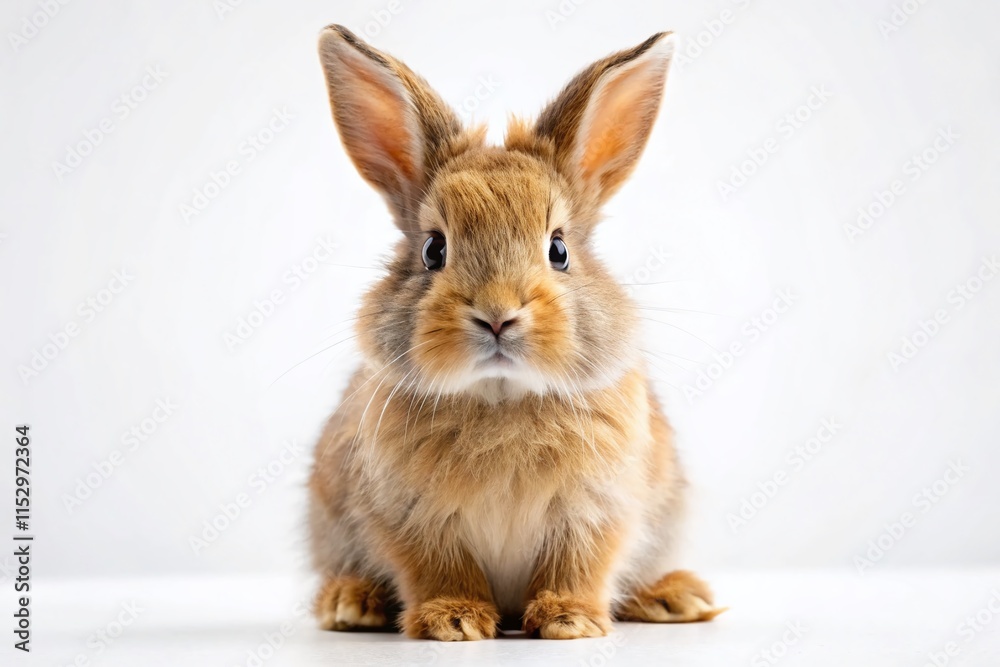 Adorable Fluffy Bunny Rabbit Sitting on White Background - Perfect for Easter & Spring Designs Adorable Fluffy Bunny Rabbit Sitting on White Background - Perfect for Easter & Spring Designs