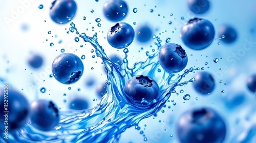 Wallpaper Mural Blueberries burst in vibrant blue AI art, exploding macro. Torontodigital.ca