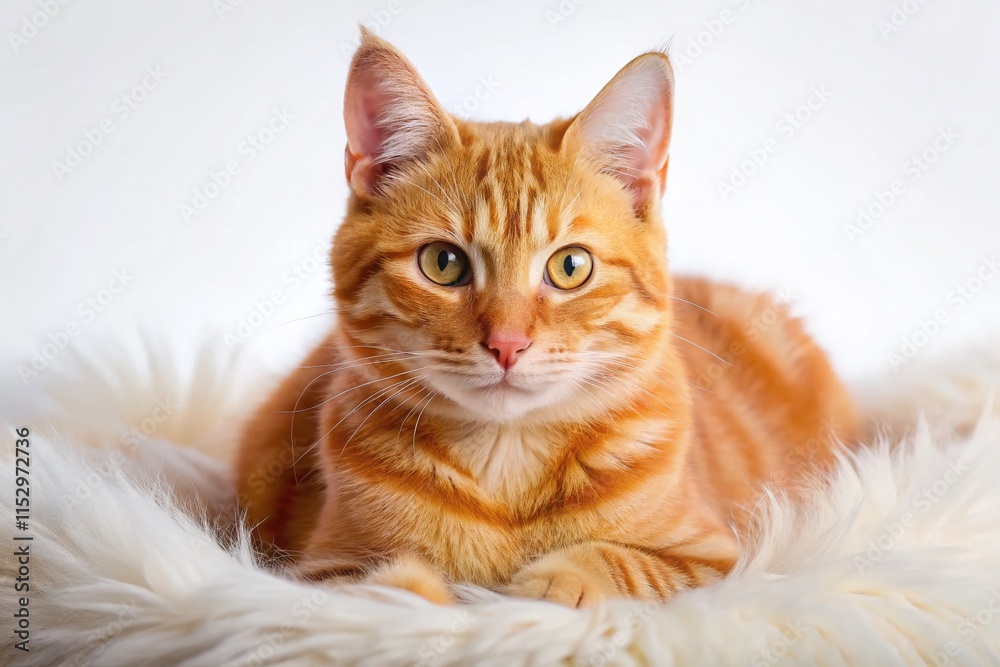 Adorable Ginger Cat Relaxing on White Background - Perfect for Pet Product Ads Adorable Ginger Cat Relaxing on White Background - Perfect for Pet Product Ads