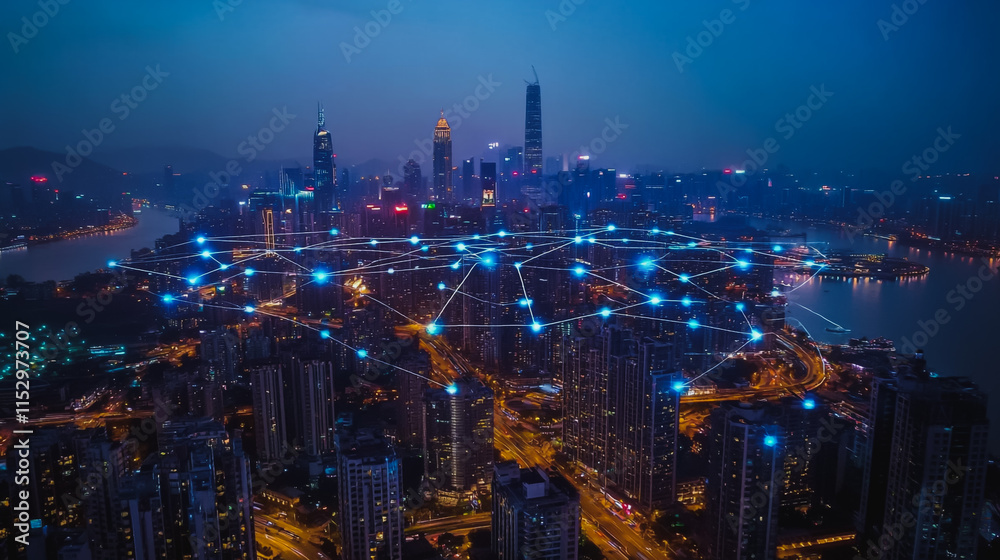 custom made wallpaper toronto digitalSmart digital city with connection cyber security network reciprocity over the cityscape . future smart wireless digital city and social media networking systems that connects people within the city