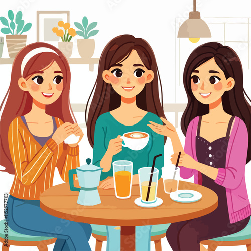 Flat young girl friends in cafe on meeting vector image vector on a white background