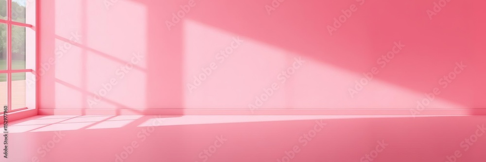 Obraz premium Empty space with pink tones, creating a serene and dreamy atmosphere, with a beautiful play of light and shadow on the wall and floor, light, shadow