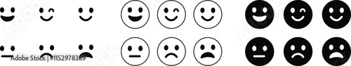 Emoticons icon set. Emoji faces collection flat and line vector style isolated on transparent background. Happy and sad, good and bad emoji. Cartoon symbol feedback rating emoji use for web and app