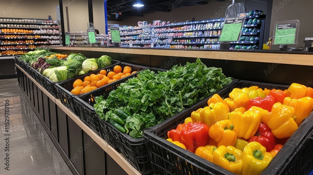 Vibrant Display of Fresh Vegetables and Fruits in Modern Grocery Store Aisle Showcasing Organic Produce and Healthy Eating Options Vibrant Display of Fresh Vegetables and Fruits in Modern Grocery Store Aisle Showcasing Organic Produce and Healthy Eating Options