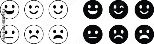 Emoticons icon set. Emoji faces collection flat and line vector style isolated on transparent background. Happy and sad, good and bad emoji. Cartoon symbol feedback rating emoji use for web and app