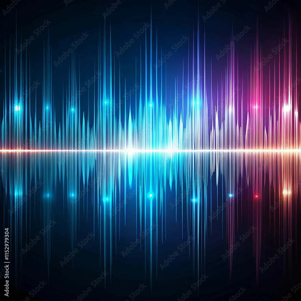 An abstract audio waveform on a technology-themed An abstract audio waveform on a technology-themed