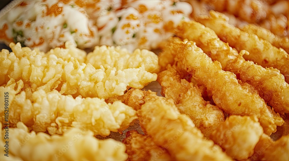 Crispy Golden Fried Snacks Arranged on a Platter with a Variety of Textures, Perfect for Culinary Photography and Food Styling Projects Crispy Golden Fried Snacks Arranged on a Platter with a Variety of Textures, Perfect for Culinary Photography and Food Styling Projects