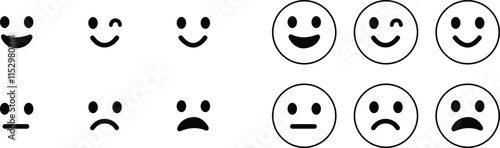 Emoticons icon set. Emoji faces collection flat and line vector style isolated on transparent background. Happy and sad, good and bad emoji. Cartoon symbol feedback rating emoji use for web and app