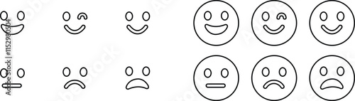 Emoticons icon set. Emoji faces collection flat and line vector style isolated on transparent background. Happy and sad, good and bad emoji. Cartoon symbol feedback rating emoji use for web and app