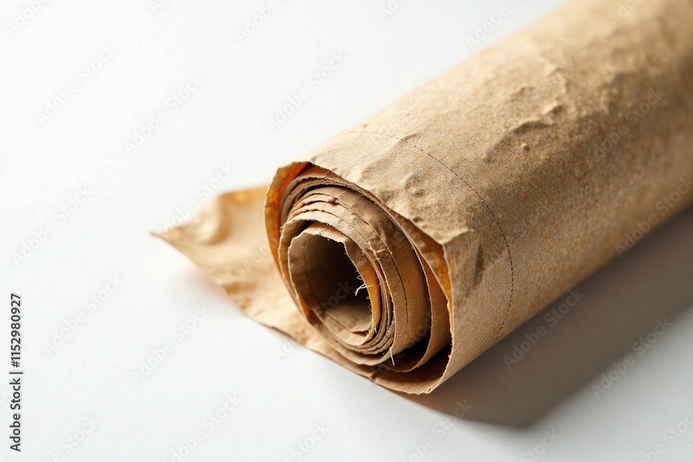 Twisted fiber wrapping material on white surface, textured, rustic, woven