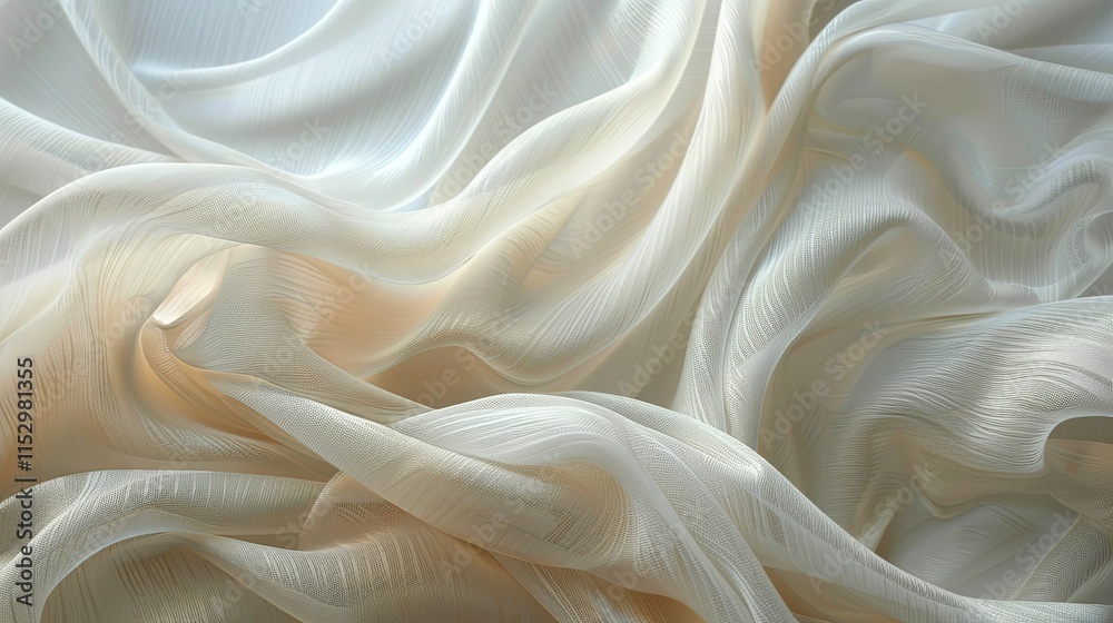 Draped Cream-Colored Sheer Fabric with Subtle Texture and Light Play Draped Cream-Colored Sheer Fabric with Subtle Texture and Light Play