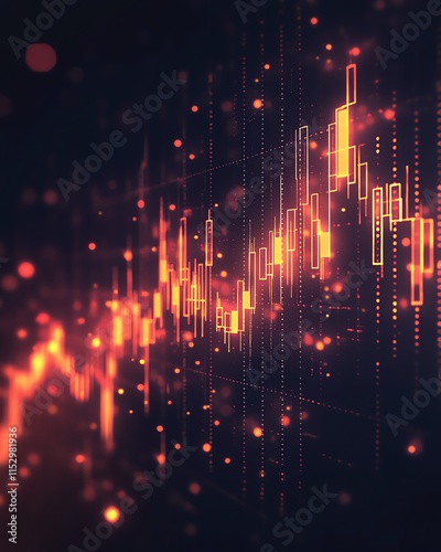 Bullish candlestick chart with rising patterns, illuminated on a modern dark background, symbolizing stock market growth, clean vector design photo