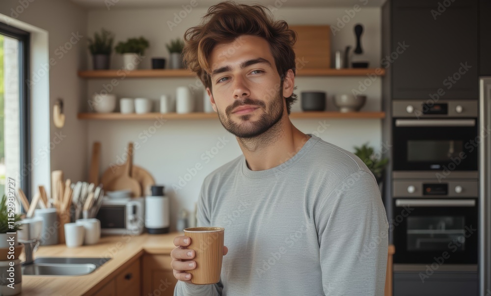 Young Caucasian man enjoying coffee at home Young Caucasian man enjoying coffee at home