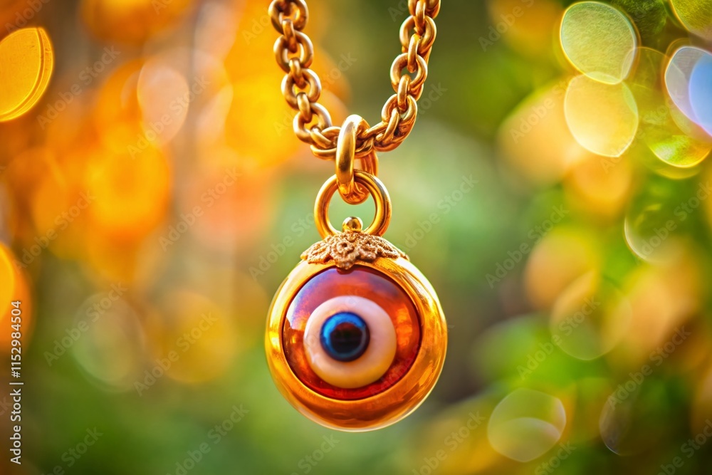 Aerial View: Gold Chain with Orange Eye Pendant - Luxury Jewelry Photography Aerial View: Gold Chain with Orange Eye Pendant - Luxury Jewelry Photography