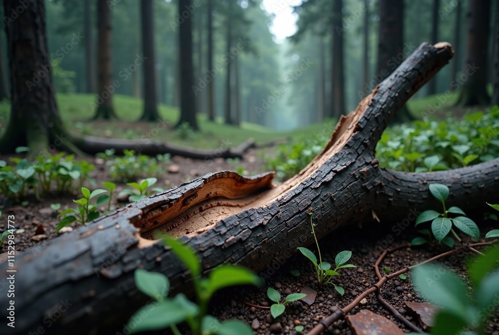 Damaged Forest Trunk After Storm, Hurricane, Broken Tree, Nature Disaster, Windstorm Aftermath Damaged Forest Trunk After Storm, Hurricane, Broken Tree, Nature Disaster, Windstorm Aftermath