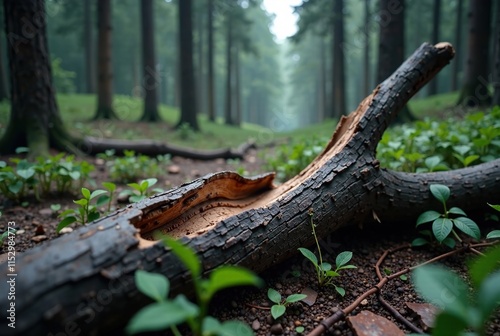 Damaged Forest Trunk After Storm, Hurricane, Broken Tree, Nature Disaster, Windstorm Aftermath