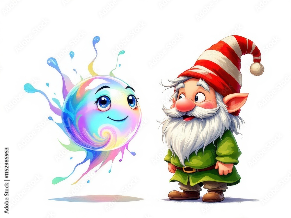 Obraz premium Gnome with colorful splash, artistic style. Good for kids, fun or creative designs.