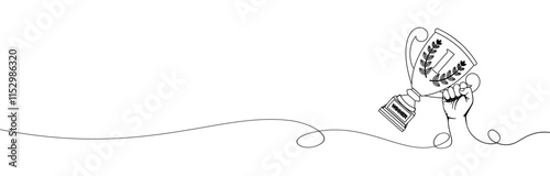 line art vector of hand holding championship trophy
