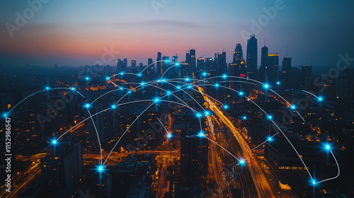 Wallpaper Mural Smart digital city with connection cyber security network reciprocity over the cityscape . future smart wireless digital city and social media networking systems that connects people within the city Torontodigital.ca