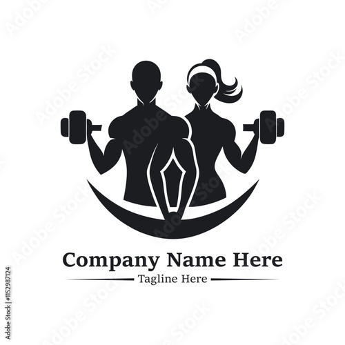 Fitness logo, Gym logo design template, with silhouettes of bodybuilders