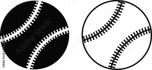 Baseball ball icon set. line and glyph version vector. Baseball sport game pictogram. Symbol logo collection isolated on transparent background. Sport design stitching lying in a pile leather ball