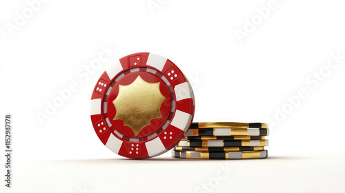 3d casino chip gold stuck isolated on white background