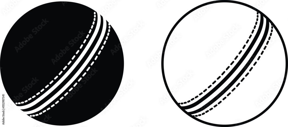 Obraz premium Cricket Ball icon set in trendy flat and line style collection isolated on transparent background. Cricket ball vector page seamless pattern symbol for competition website design logo, app, UI.