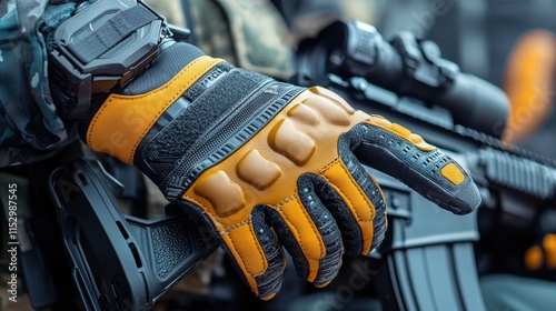Close up of Tactical Gloves for Military Security and Outdoor Extreme Activities