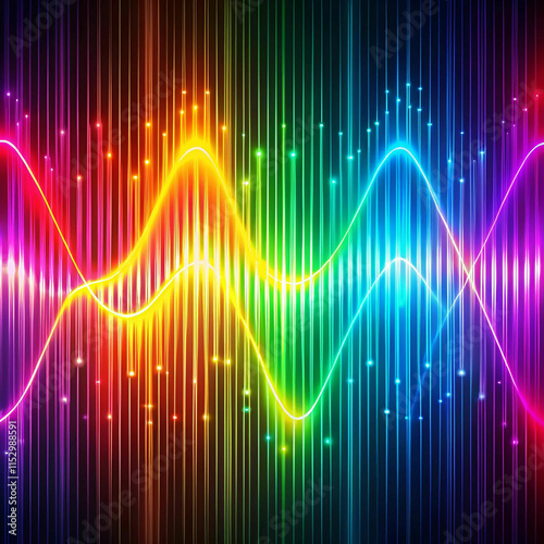 A vibrant, colorful electrical sound wave with blended