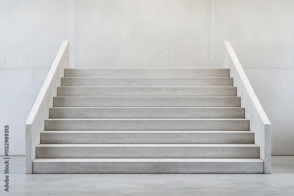 Fototapeta premium social mobility accessibility concept. A minimalist staircase ascends against a plain, light-colored wall, emphasizing simplicity and geometric design.