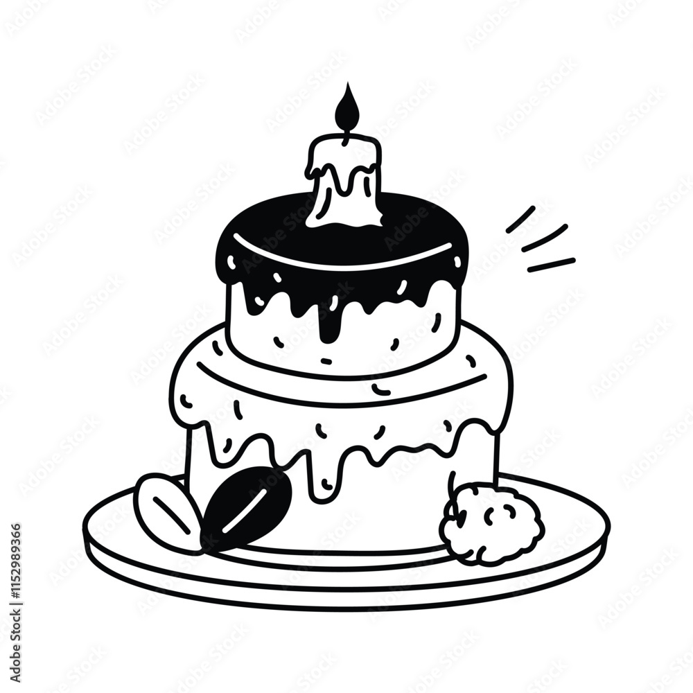 Hand drawn icon of decorative birthday cake in trendy style