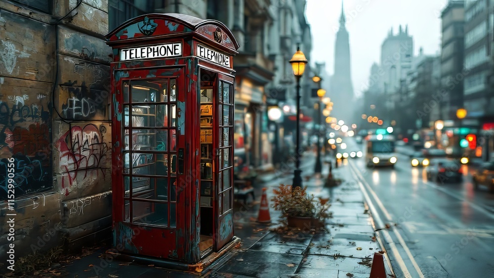 Fototapeta premium Drone's eye view of a vintage phone booth.