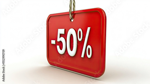 red coupon -50% isolated white background